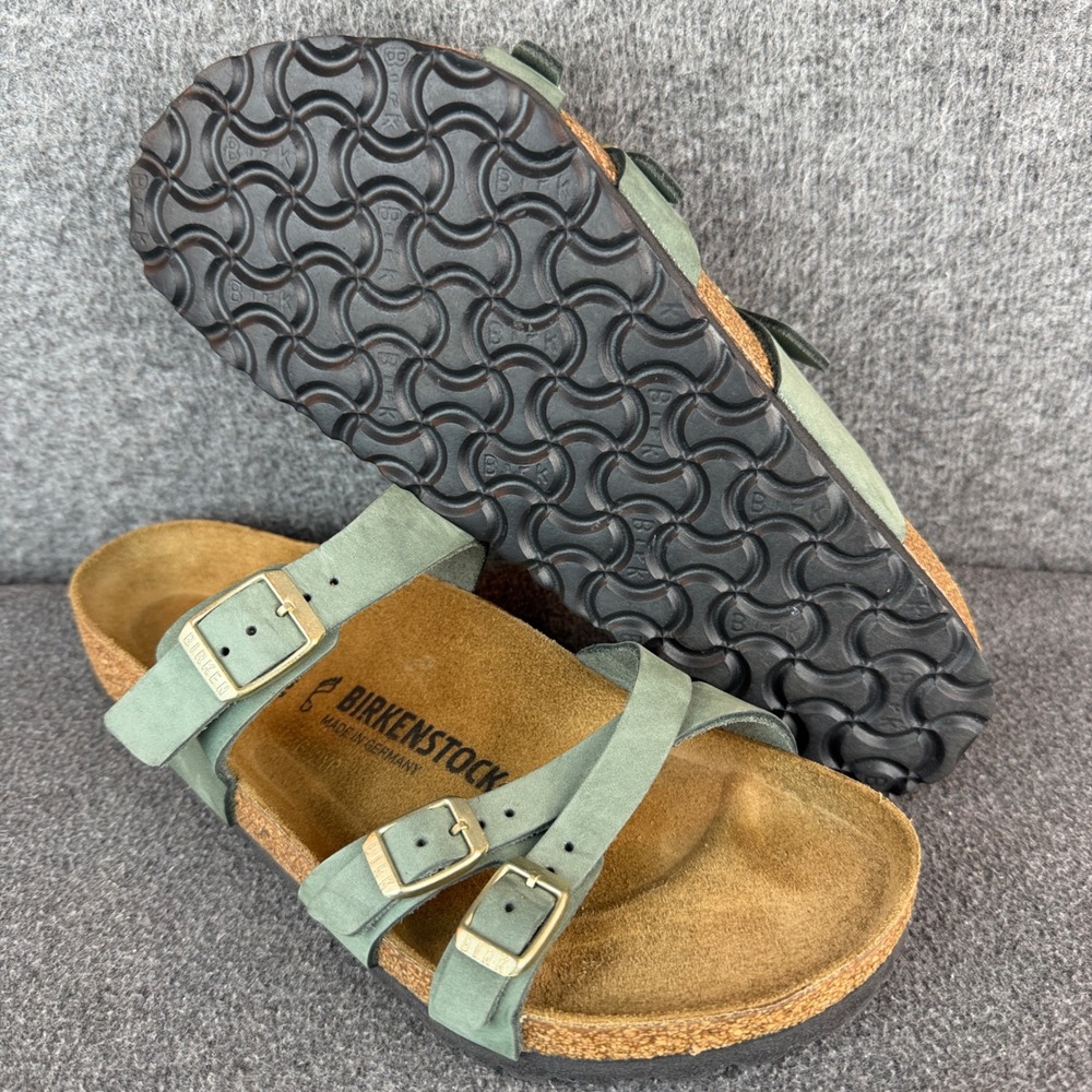 Birkenstock Franca Sandals Women Size 41 Green Leather Triple Strap Buckle